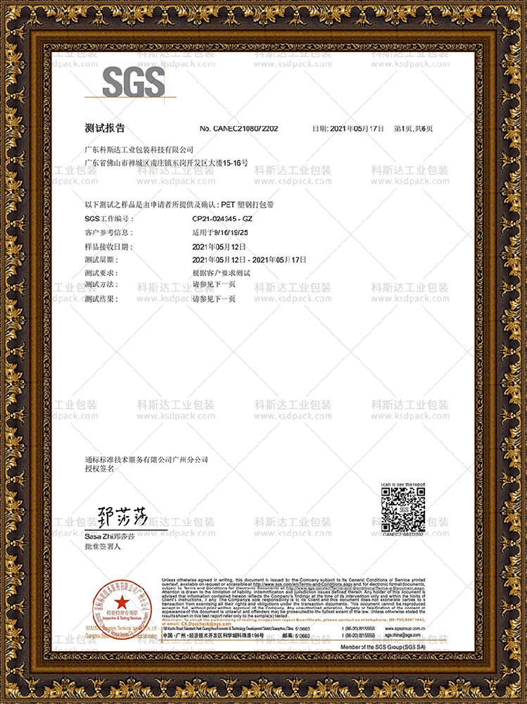 塑钢带SGS检测报告
